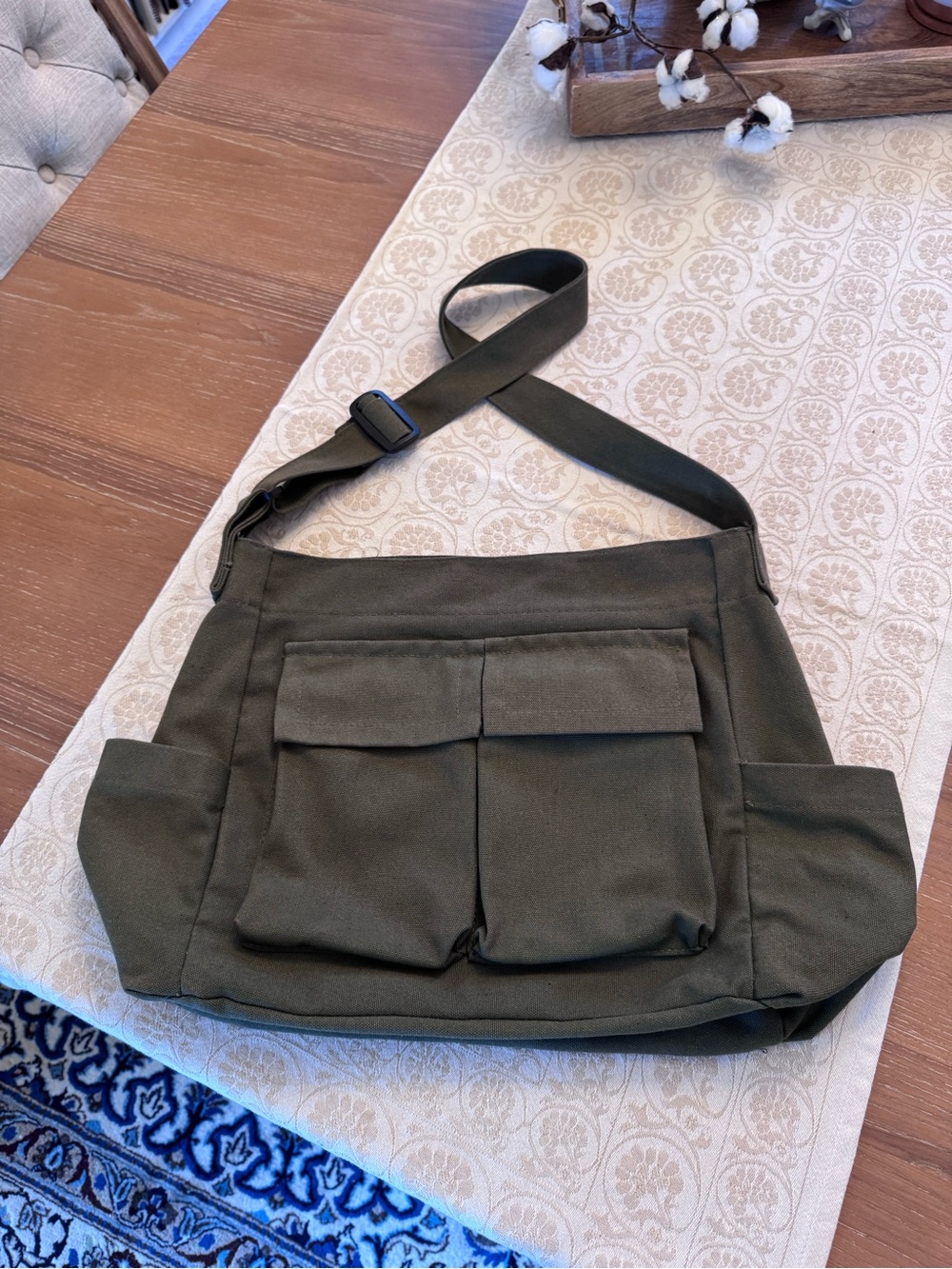 Olive Green Canvas Messenger Bag